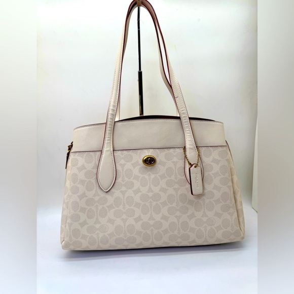 Coach Lora Carryall Chalk Signature Coated Canvas Shoulder Bag 89576 - Picture 1 of 11
